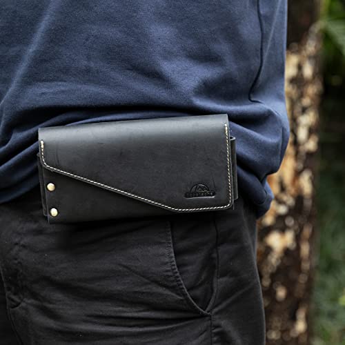 Topstache Leather Phone Holster with Belt Loop, Magnetic Closure Cell Phone Pouch Card Holder Wallet, Handmade Leather Phone Holder for iPhone 14 Pro Max,(Fits Phone with Otterbox Case on) XL,Black - Thumbnail 3