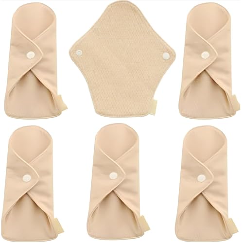 6-Pack Reusable Organic Cotton Panty Liners – 7.1 Washable Breathable Cloth Pads for Daily Use, Light Flow, Postpartum or Bladder Leaks