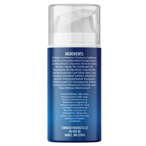 Conquer Products Neuropathy Cream – 3.4Oz Cream – Maximum Strength Nerve Relief Cream For Feet, Hands, Legs, Toes – Includes Natural Ingredients Arnica, Aloe Vera, Hemp Extract #TOP6