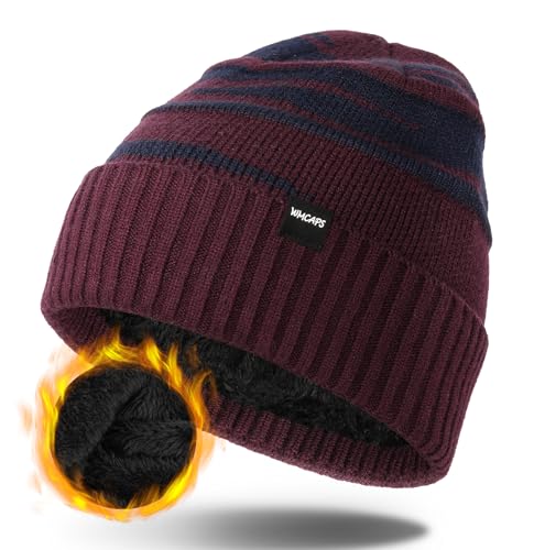 Wmcaps Wintermütze Herren, Thermo Winter Beanie Mütze Herren und Damen, Weiche Wollmütze mit Bündchen, Gestreifte Strickmütze Warme Stretchy Dickem Plüsch...