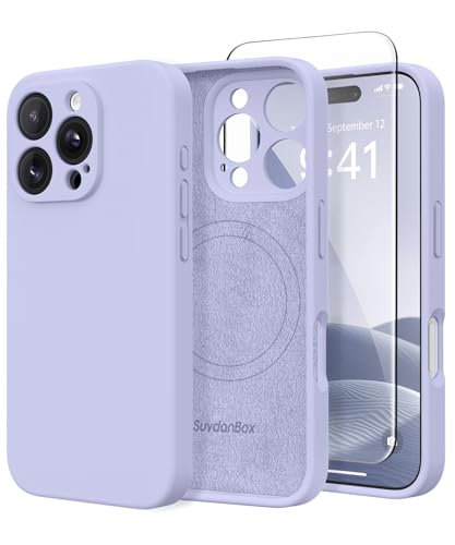 Image of Magnetic for iPhone 16 Pro Max Case, Compatible with MagSafe, [Full Camera Protection][Screen Protector] Silicone Shockproof Protective Phone Case for iPhone 16 Pro Max 6.9 inch, Lilac