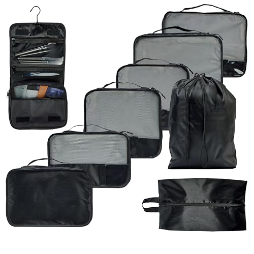 Foxy Traveler Packing Cubes Set – Cute Packing Cubes for Travel, Luggage Organizer Bags for Suitcase, For Kids & Family, Floral, Neutral & Aesthetic Travel Organizer Set -Black
