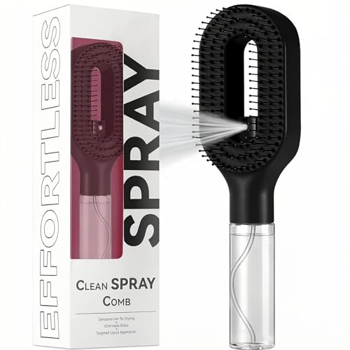 Image of 2-in-1 Spray Comb for Hair, Water Spray Detangling Brush with Built-In Mist Bottle, Anti-Frizz Wet Hair Brush for Men, Women & Kids Ideal for Long, Thick & Curly Hair (Black)