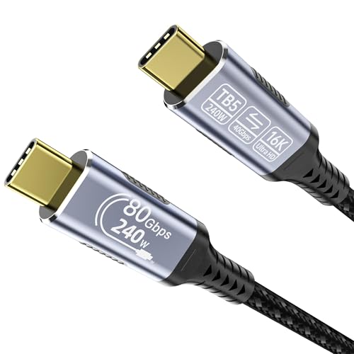 C-auf-C-Kabel, Schnellladung, kompatibel mit Thunderbolt 5, Thunderbolt 4/3, 80 Gbit/s Datenübertragung, USB 5-Kabel, 1 m, unterstützt 16K/Dual8K USB-C-Video, 240 W/100 W Ladekabel,