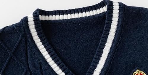 Warmstraw BBYCX0016-NE Boys' Cardigan V-Neck Cotton Knit Sweater Casual Outerwear Clothing School Uniform Cardigan Sweater Pattern Navy 5-6T thumb #2