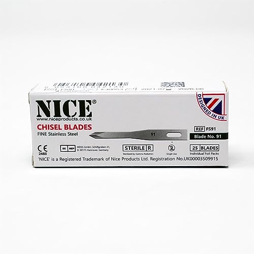 25 x NICE FINE 91 Sterile Stainless Steel Chisel Blades