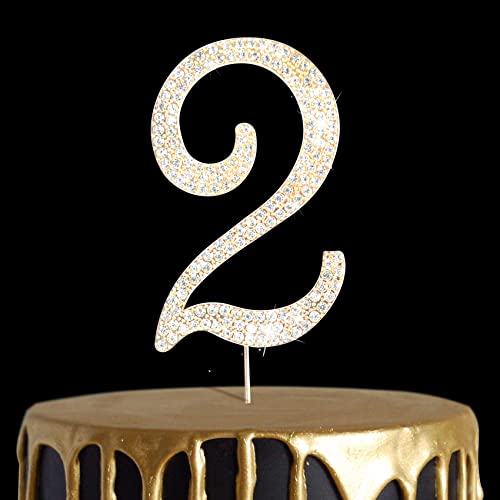 Number Cake Topper 21, Uniideco Gold Rhinestone Premium Metal Bling Bling Cake Decor, Sparkly Happy Birthday Wedding Anniversary Party Decoration Centerpiece #TOP7