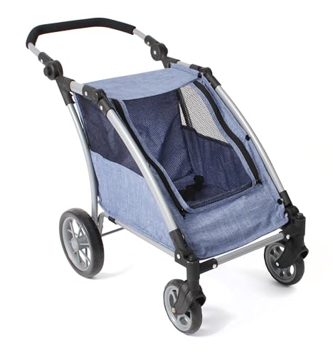Bayer Chic 2000® Puppentrailer Roadster – Jeans Blue – höhenverstellbarer Griff 33-71 cm – modernes Gestell – für Zwei Puppen bis 46 cm – 3-8 J.