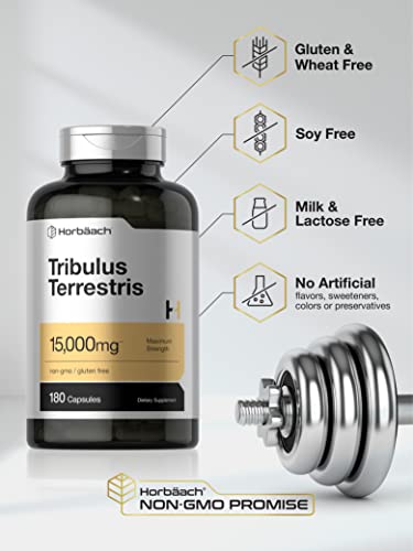 Tribulus Terrestris For Men 15000Mg | 180 Capsules | Non-Gmo, Gluten Free Extract Supplement | By Horbaach #TOP4