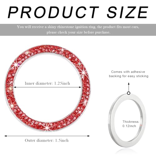 Image of Car Bling Crystal Rhinestone Engine Start Ring Decals, Sparkling Diamond Car Push Start Button Ignition Ring Sticker, Auto Key Ignition Knob Ring Decoration for Women Girls (Red)