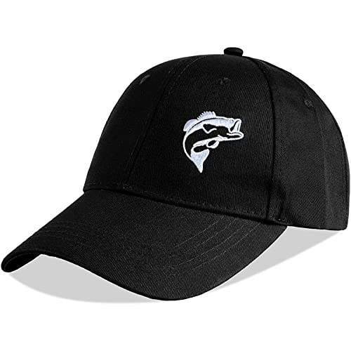 Kubila Bass Fish Mens Hats - Fly Fishing Gifts For Men Women Curved Brim Adjustable Dad Hat Outdoor Embroidered Baseball Caps (Black White) #TOP6