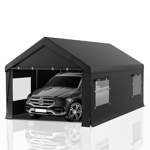 Carport 10x20 Heavy Duty Portable Garage,Carport Canopy with Roll-Up Windows & Doors,Portable Garages and Shelters with Removable Sidewalls,Car Tent Garage with All-Season Tarp for Truck Tractor Bike
