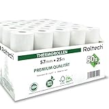 ROLTECH | 50 Thermorollen | 57mm x 25m x 12mm | BPA frei | EC Cash | Kassenrollen | Thermopapier | Bonrollen | Premium Qualität (50 Rollen)