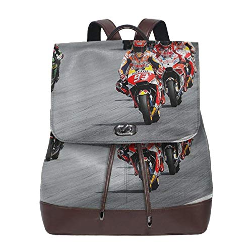 Mochila De Cuero Mujer Bolso Moto GP Super Bikes Motocicleta Estudiante Casual Bolsa