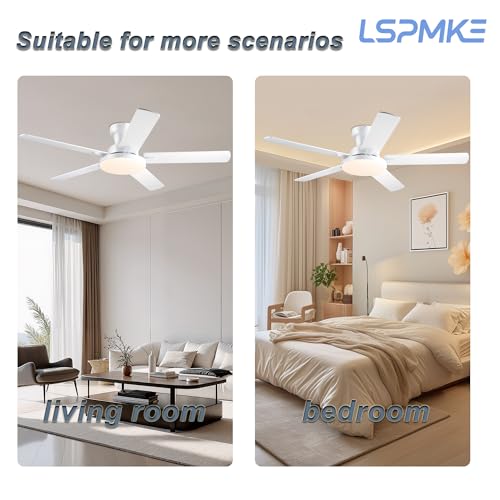 lspmke Ceiling Fans with Lights, 52 inch Flush Mount Ceiling fan with Remote Control, Low Profile Ceiling Fan for Bedroom, Farmhouse, Reversible, 3CCT, Dimmable, Noiseless DC Motor, White by lspmke - Used condition - Image 9