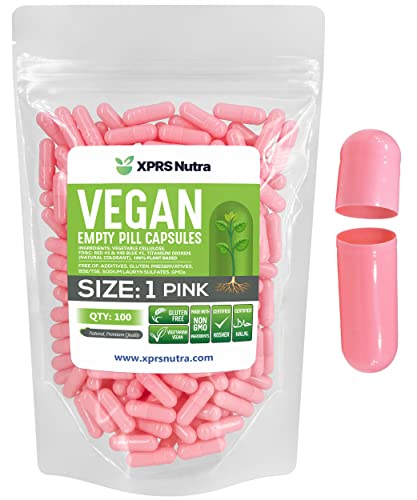 Image of XPRS Nutra Size 1 Empty Capsules - 100 Count Empty Vegan Capsules - Vegetarian Pills - DIY Vegetable Capsule Filling- Veggie Pill Caps for Do-It-Yourself Supplements (Pink)