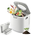 NutriChef 4 Litri Compostiera da Cucina, Compostiera Elettrica, Bidone Umido per Cucina, Pattumiera Umido con 2 Filtri Carbone, 3 Modalità Volume, Bianco
