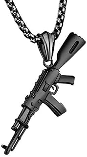 JewelryWe Mens Punk Rock Necklace Army Style Gun Pendant Hip Hop Cool Men Jewelry