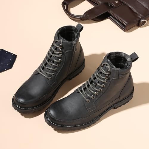 Bruno Marc Bruno Marc Men's Motorcycle Combat Boots Warm Zipper Biker Riding Oxford Boot,Size 10.5,Grey,ENGLE-05