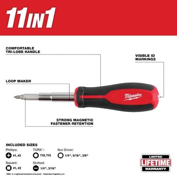 Milwaukee Electric - 11-in-1 Magnetic Multi-BIT Screwdriver