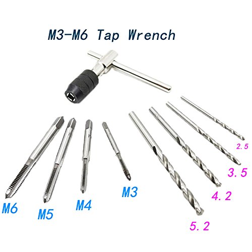 eoocvt M3-M6 Adjustable T-handle Tap Wrench + 4 pcs M3 M4 M5 M6
