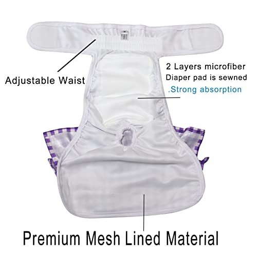 Image of JoyDaog (3 Pack) Small Dog Diapers Dress for Female Reusable Premium Grid Puppy Nappies Skirt for Period Heat Incontinence S