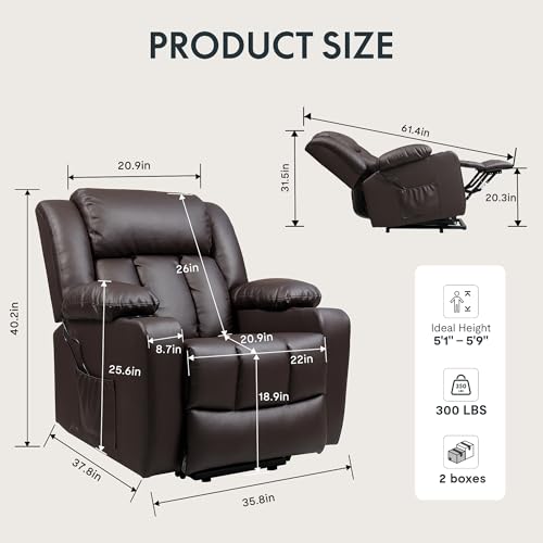 FLEXISPOT XL31 Power Lift Chair for Elderly with Massage & Heat, Electric Lift Recliner Chair with Cup Holders, PU Leather Single Sofa for Living Room Bedroom(Medium Size, Dark-Brown) - Image 3