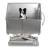 OutdoorVibe 50" Upgraded Pet Dog Bathing Station, with Electric Height Adjustment, Stainless Steel Dog Grooming Tub w/Soap Box, Faucet, Bathtub for Multiple Pets, Washing Sink for Home(Left)