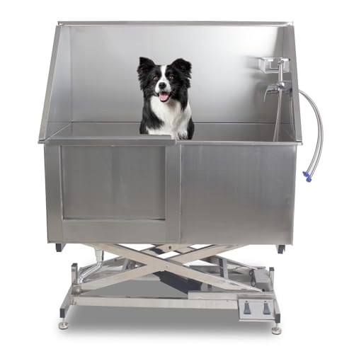 OutdoorVibe 50" Upgraded Pet Dog Bathing Station, with Electric Height Adjustment, Stainless Steel Dog Grooming Tub w/Soap Box, Faucet, Bathtub for Multiple Pets, Washing Sink for Home(Left)