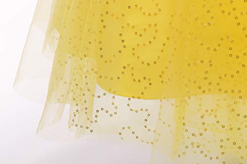 Weileenice Christmas Yellow Flower Big Girl Wedding Dress 8-9 Junior Birthday Party Evening Special Occasion Graduation Ceremony Dress Toddler Sequins Feather Tulle Ball Gown New Year Holiday Recital #TOP5