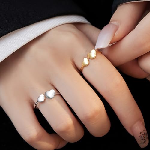 Izpack Double Heart Stacking Open Ring For Women 925 Sterling Silver Love Hearted Adjustable Thin Knuckle Finger Rings Valentine'S Day Eternity Promise Statement Bands Cute Jewelry Gifts thumb #1