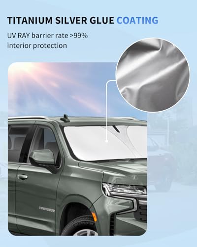 Windshield Sun Shade Sunshade for 2021-2023 2024 2025 Chevrolet Chevy Suburban Accessories Dual-Layer 240T Reflective Windshield Cover Front Window Protector Sun Visor Blocks UV Rays Keep Car Cooler