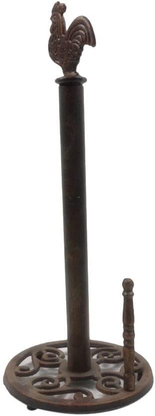 Handcrafted Nautical Decor Rustic Copper Cast Iron Rooster Paper Towel Holder 15"