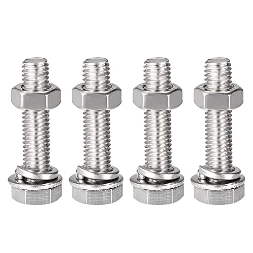 Image of uxcell M8 x 35mm Hex Head Screws Bolts, Nuts, Flat & Lock Washers Kits, 304 Stainless Steel Fully Thread Hexagon Bolts 4 Sets