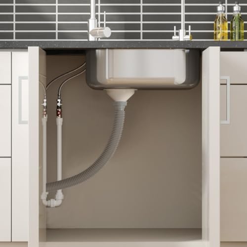 2 Pack Expandable Flexible 1 1/2\" or 1 1/4\" P-Trap Pipe Kit, Rubber Sleeve Sink Drain Pipe Fit for Kitchen Sink Drainage and Garbage Disposal, Silicone Nut Interface, With Adapter Seal Ring