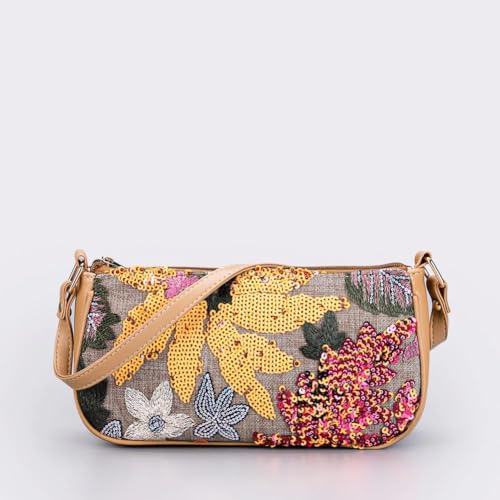 Women's Floral Embroidery Purse Sequin Beaded Shoulder Bag Summer Beach Party Purses Sparkly Underarm Bags2