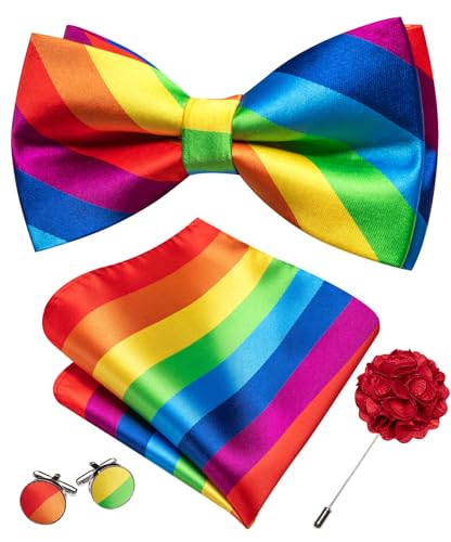 Image of YOHOWA Mens Bow Tie Set Paisley Coloful Pre-tied Bowties Adjustable with Handkerchief Cufflinks Wedding Prom Party