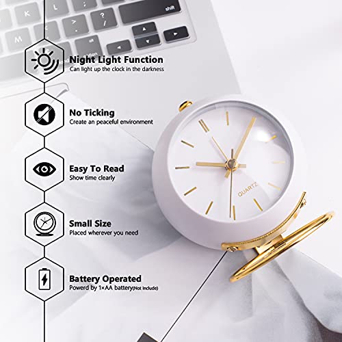 Ayrely® Battery Operated Desk Alarm Clocks With Light,Retro Silent No Ticking Analog Small Clock,Loud Table Clock For Bedside/Bedroom/Kitchen/Office/Travel/Kids/Room Decor Aesthetic Vintage(White) #TOP1
