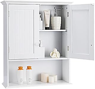 CASART Bathroom Cabinet, Wall Unit Storage Wooden Cabinet with Adjustable Shelf, Double Door Wall-Mounted Cupboard for Entryway, Kitchen and Laundry Room (White)