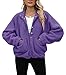 Yanekop Womens Sherpa Cropped Jacket Oversized Button Down Sweater Outerwear Christmas Coat Winter Fluffy Warm Coats(A Dark Purple,L)