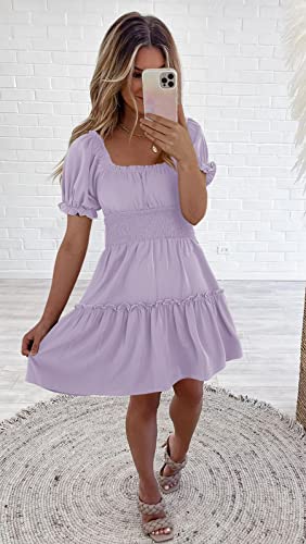 Image of Womens Babydoll Mini Dress Casual Square Neck Short Sleeve Summer Dresses