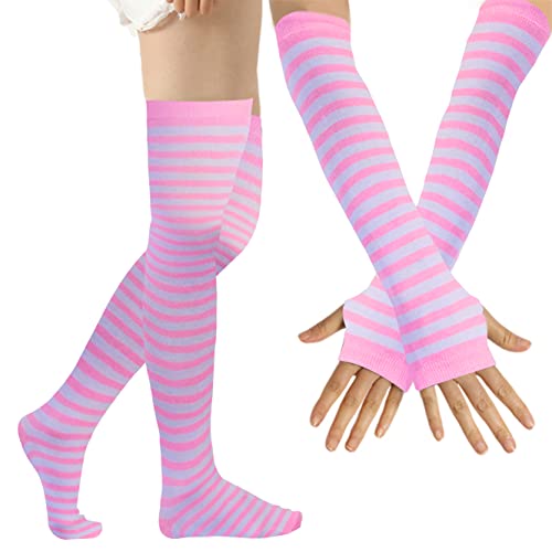 Image of Over Knee Rainbow Thigh High Socks Cosplay Accessories for Women Fashion Wild Long Striped Leg warmers