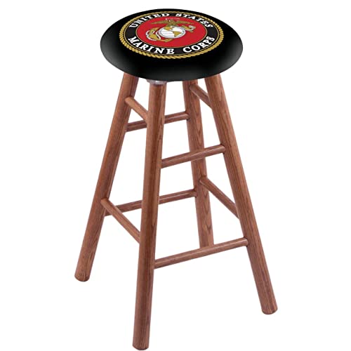 Holland Bar Stool Co. Oak Extra Tall Bar Stool in Medium Finish with U.S. Marines Seat by The