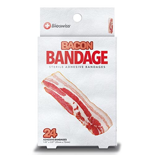 Bioswiss Kids Bandages | 24Pcs Self-Adhesive Sterile Unique Shaped Bandages Colorful Funny Cute Toddler Girls & Boys, Adults First Aid, Protect Scrapes And Cuts | Wellness For Everyone (Bacon) #TOP16