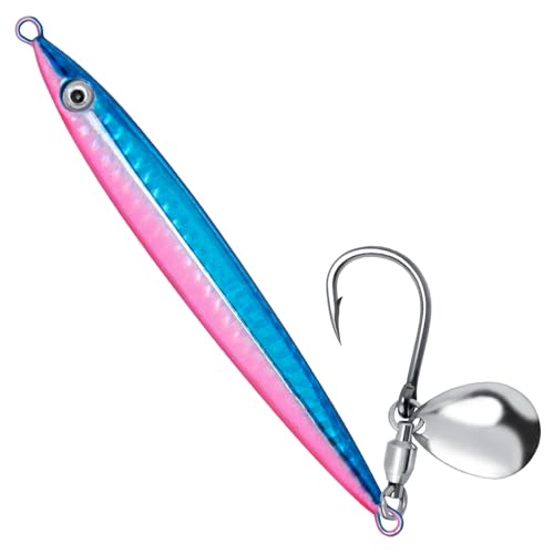 Alwonder 3pcs 20g Sea Fishing Spinner Lure Colorful Laser Jigging Spoons with Single Hooks, Sea Fishing Lure Long Casting Jig for Mackerel Cod Bass Pike Color: Red Blue