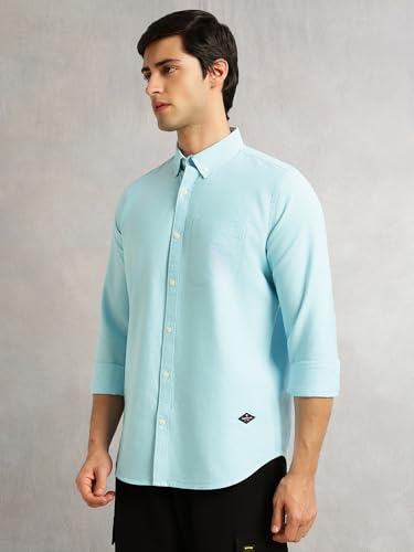 Image of Thomas Scott Men's Premium Slim Fit 100% Cotton Casual Shirt | Button-Down Collar | Full Sleeves | Solid Shirt for Men