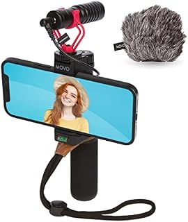 Movo Smartphone Video Rig with Shotgun Microphone, Grip Handle, Wrist Strap for iPhone 5, 5C, 5S, 6, 6S, 7, 8, X (Regular and Plus), Samsung Galaxy, Note and More