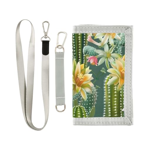 ALAZA Kids Wallets for Boys Girls Toddler Trifold Wallet Children Small Green Cactus Flowers with Zipper Coin Pocket