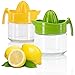 com-four® 2x Zitronenpresse aus Glas mit Kunststoffaufsatz - Saftpresse für Zitronen, Orangen und Limetten - Hand-Entsafter - Saftkanne - Zitruspresse - Handpresse (02 Stück - Zitruspresse grün/gelb)