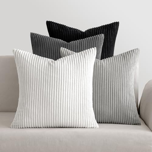 MIULEE Kissenbezug 40x40 4er Set Kordsamt Kissenhülle sofakissen Grey | Weiche Kissenhülle Dekorative Sofakissen Quadratische Dekokissen Zierkissenbezug Gestreifte Kissenbezüge für